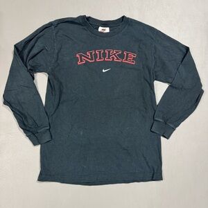 Vintage Nike Spellout Long Sleeve Shirt Black Red Youth Large